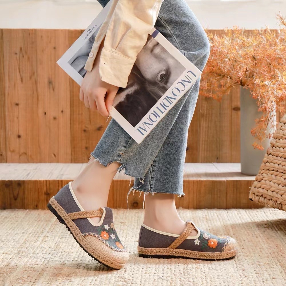 Brand new handmade women canvas linen loafer 7